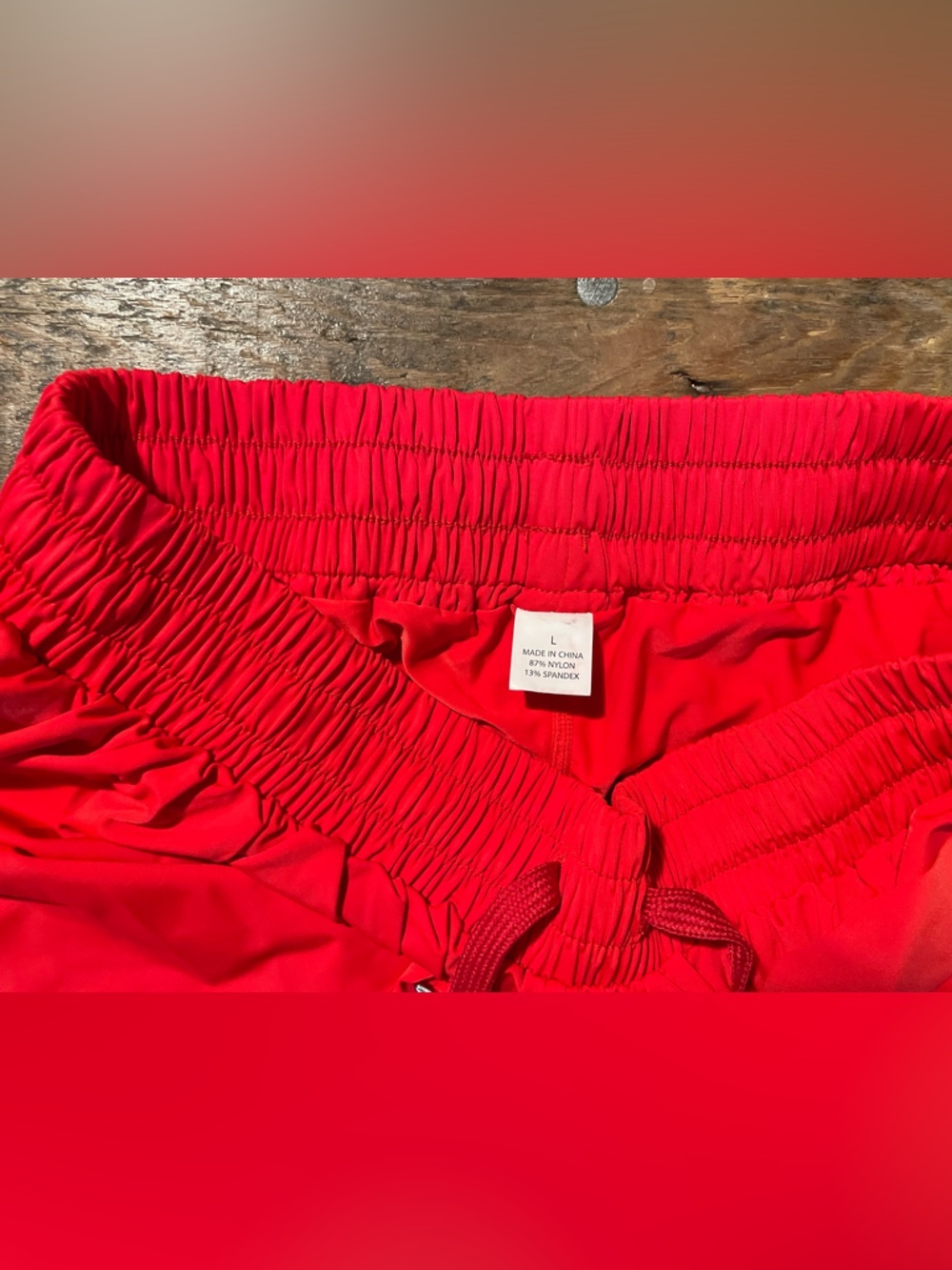 Women's Red Layered Athletic Shorts with Drawstring Waist - Picture 4 of 4